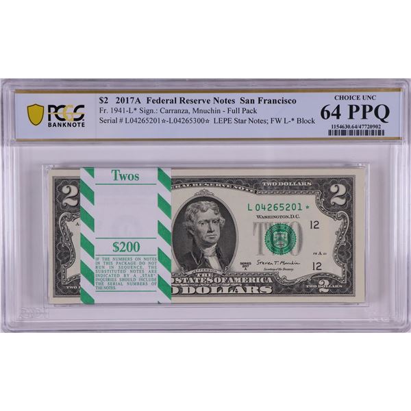 Pack 2017A $2 Federal Reserve STAR Notes SF Fr.1941-L* PCGS Choice Uncirculated 64PPQ