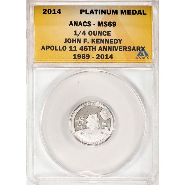 2014 Proof 1/4 oz Platinum JFK Apollo 11 Anniversary Medal ANACS MS69