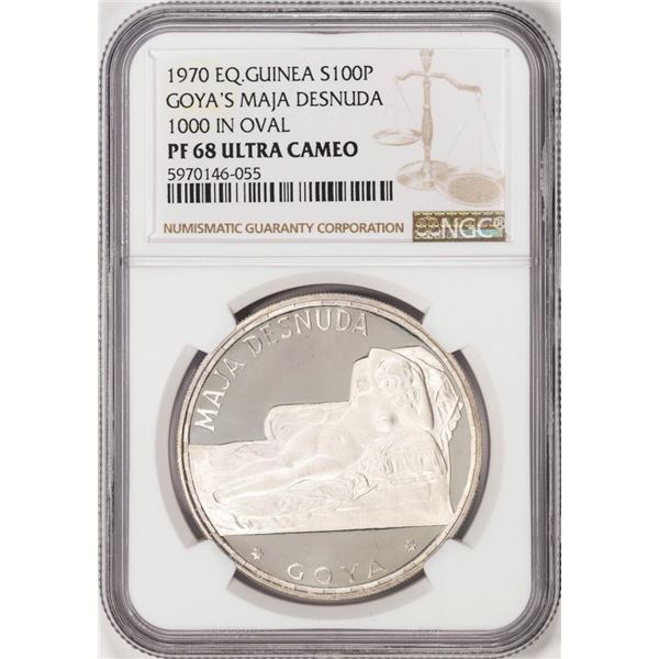 1970 Equatorial Guinea 100 Peseta Proof Goya's Maja Desnuda Silver Coin NGC PF68 UC