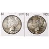Image 1 : Lot of (2) 1934-1935 $1 Peace Silver Dollar Coins