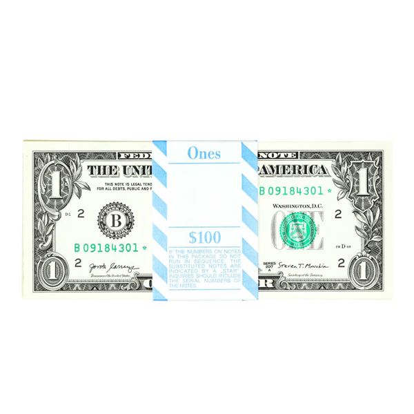 Pack of (100) Consecutive 2017A $1 Federal Reserve STAR Notes New York