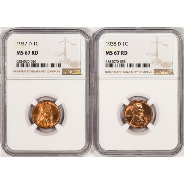 Lot of 1937-D & 1938-D Lincoln Wheat Cent Coins NGC MS67RD