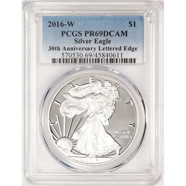 2016-W $1 Lettered Edge Proof American Silver Eagle Coin PCGS PR69DCAM