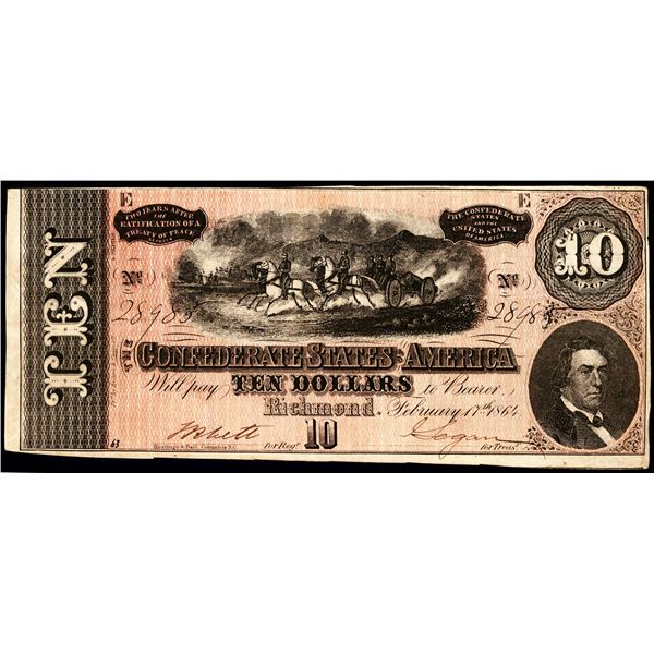 1864 $10 Confederate States of America Note