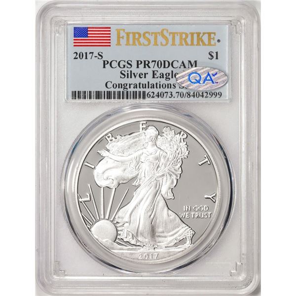 2017-S $1 Proof American Silver Eagle Coin PCGS PR70DCAM Congratulations Set