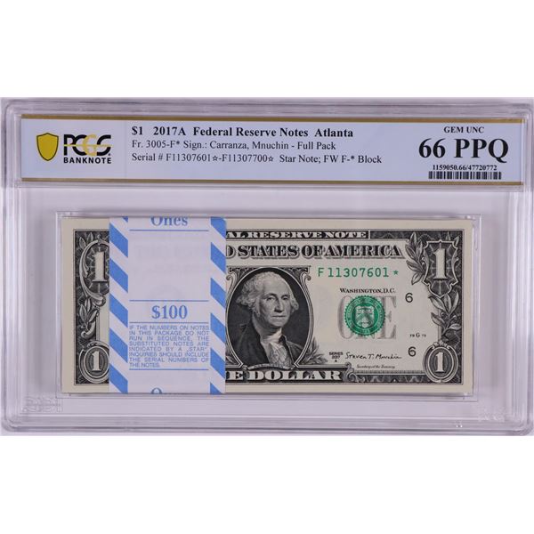 Pack of 2017A $1 Federal Reserve STAR Notes Atlanta Fr.3005-F* PCGS Gem UNC 66PPQ