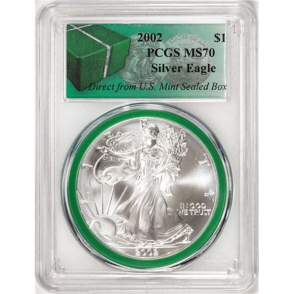 2002 $1 American Silver Eagle Coin PCGS MS70 Direct From U.S. Mint Sealed Box