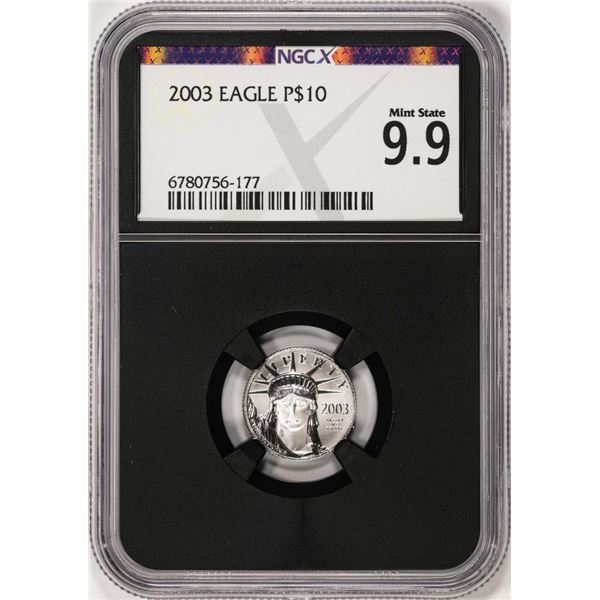 2003 $10 Platinum American Eagle Coin NGCX Mint State 9.9