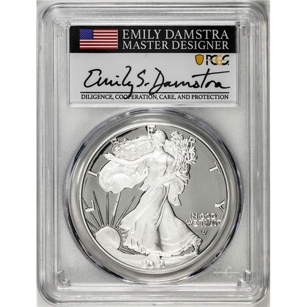 2021-S Type 2 $1 American Silver Eagle Coin PCGS PR70DCAM Emily Damstra Signature FS