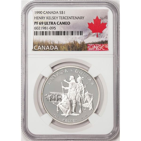 1990 Canada $1 Proof Henry Kelsey Tercentenary Silver Coin NGC PF69 Ultra Cameo