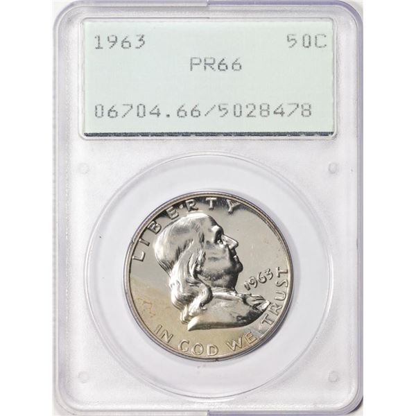 1963 Proof Franklin Half Dollar Coin PCGS PR66 Old Green Rattler