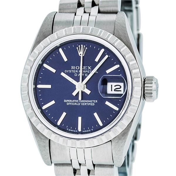 Rolex Ladies Stainless Steel Blue Index Date Wristwatch