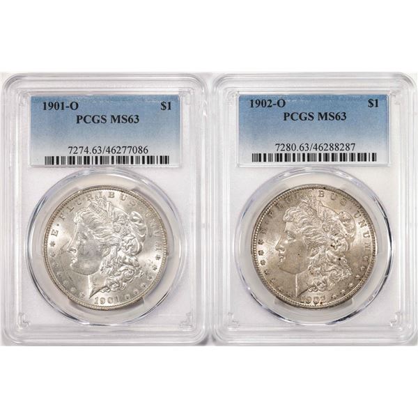 Lot of 1901-O & 1902-O $1 Morgan Silver Dollar Coins PCGS MS63