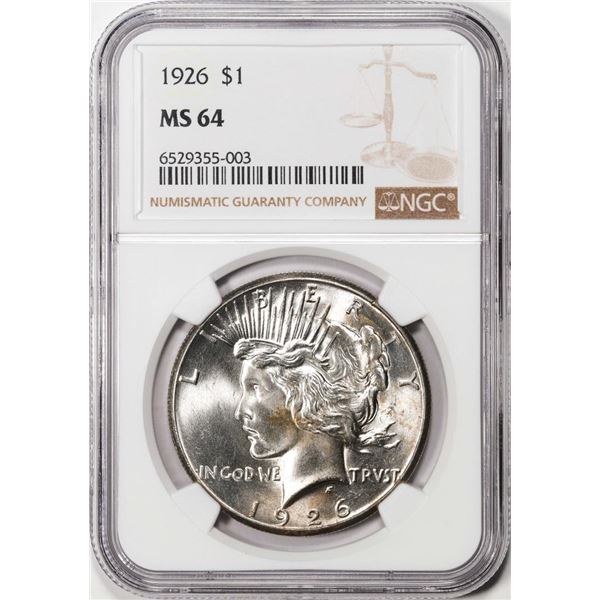 1926 $1 Peace Silver Dollar Coin NGC MS64