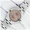 Image 2 : Rolex Ladies Stainless Steel Salmon Arabic Emerald and Diamond Datejust Wristwatch