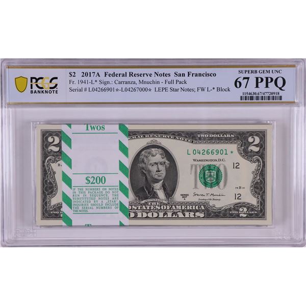 Pack of 2017A $2 Federal Reserve STAR Notes SF Fr.1941-L* PCGS Superb Gem UNC 67PPQ