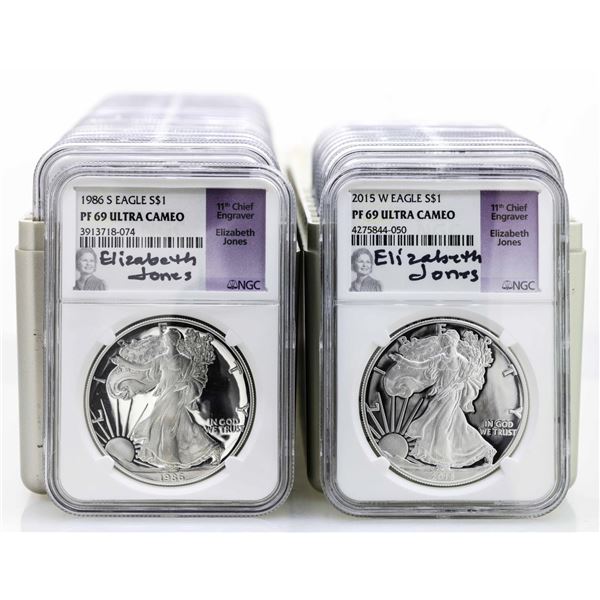 Lot of (29) 1986-2015 $1 Proof American Silver Eagle Coins NGC PF69 Ultra Cameo Jones