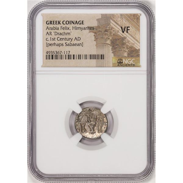 c.1st Century AD Arabia Felix Bull Head AR Drachm Ancient Greek Coin NGC VF