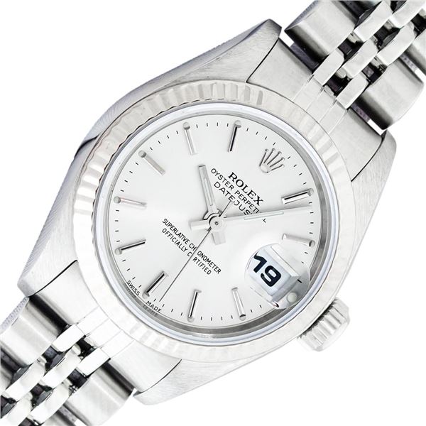 Rolex Ladies Stainless Steel Silver Index Datejust Wristwatch