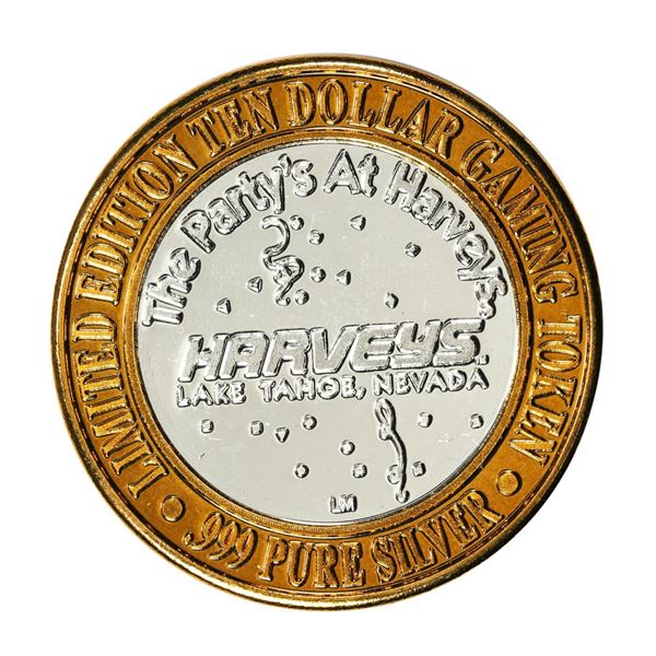 .999 Fine Silver Harvey's Resort Lake Tahoe, Nevada $10 Limited Edition Gaming Token