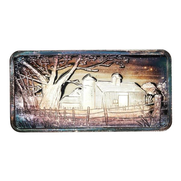1974 Hamilton Mint "American Farm" ATB .999 Fine Silver Art Bar Amazing Toning