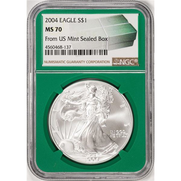 2004 $1 American Silver Eagle Coin NGC MS70 From US Mint Sealed Box Green Core