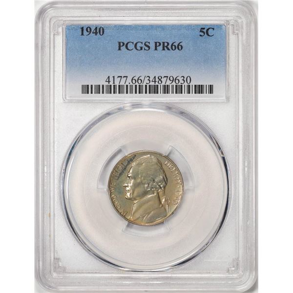 1940 Proof Jefferson Nickel Coin PCGS PR66