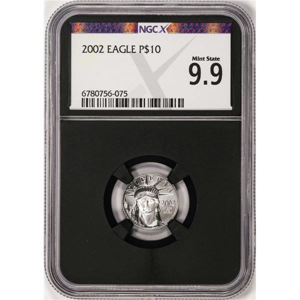 2002 $10 Platinum American Eagle Coin NGCX Mint State 9.9