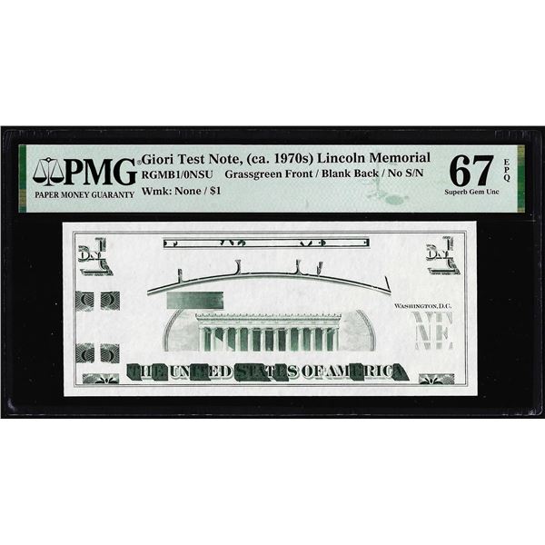 Circa 1970's Lincoln Memorial Giori Test Note PMG Superb Gem Uncirculated 67EPQ