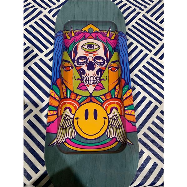 Skate board rolling tray with king size pure hemp rolling papers