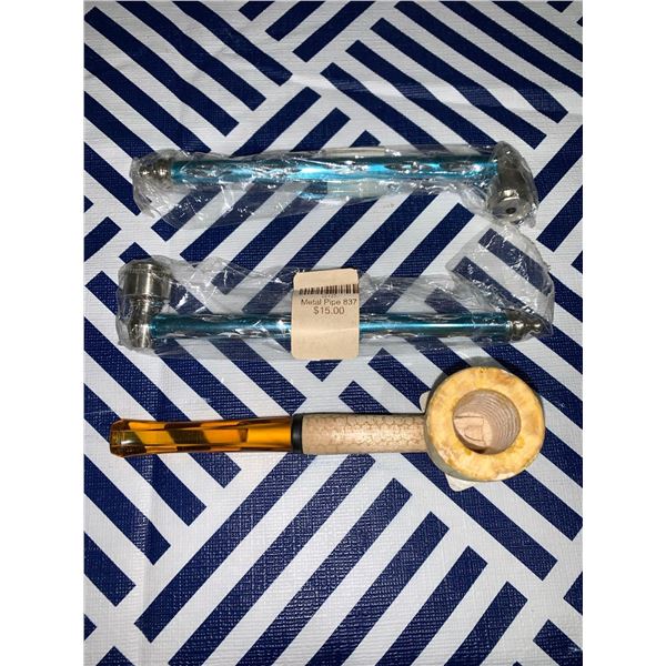 Lot of 3 pipes 2 metal 1 corn cob