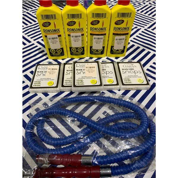 Mixed lot with hookah hose, 4 bottles of lighter fluid and 5 cleaning swabs