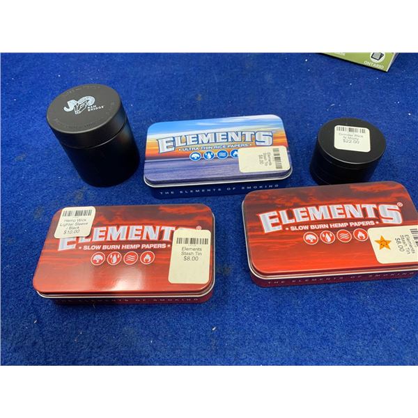 Lot of 2 herb grinders and 3 stash tins