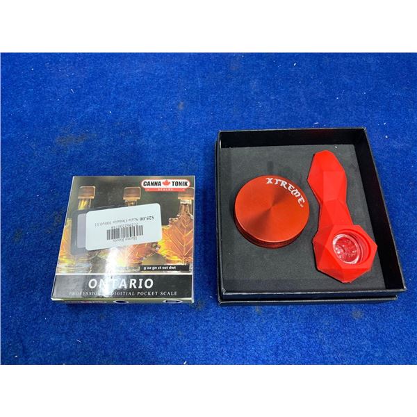 xtreme herb grinder and pipe with ontario scale
