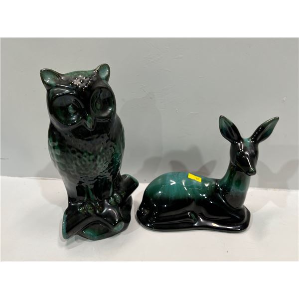 Blue Mountain Pottery Resting Deer 7H 8L Owl 10H