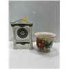 Image 1 : Hand Painted Pot, Made in Italy 6H and Table Clock, Made in Czeche-Slovakia