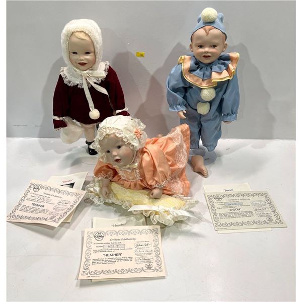 Yolanda's Picture Perfect Babies Porcelain Dolls 14H "Jason" "Heather" and "Jennifer" Original boxes