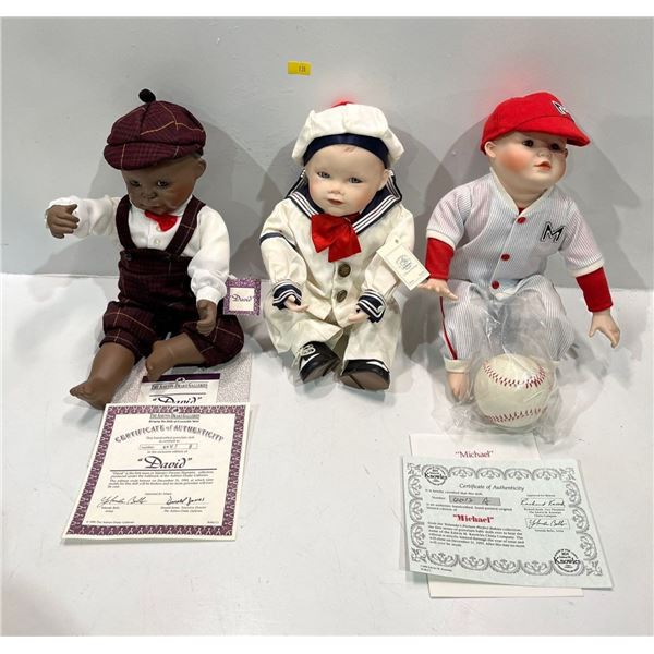 Yolanda's Porcelain Dolls 10H "Michael" "David" (Original boxes) and "Billy" (not in box)