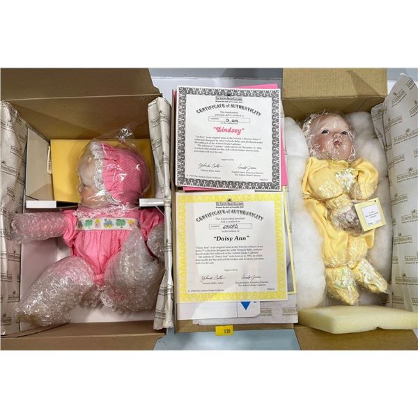 Ashton Drake Galleries Pair of Handcrafted Porcelain Dolls "Lindsey" & "Daisy Ann" New in Box