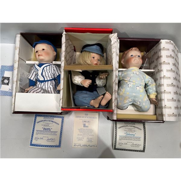 Ashton Drake Galleries Three Handcrafted Porcelain Dolls "Hans", "Paul" & "Johnny" NEW in Box