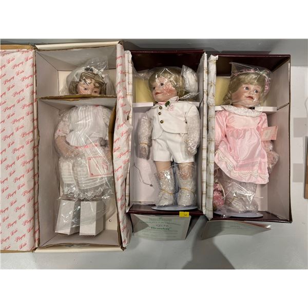 Collection of Three Wedding Theme Porcelain Dolls New in Box