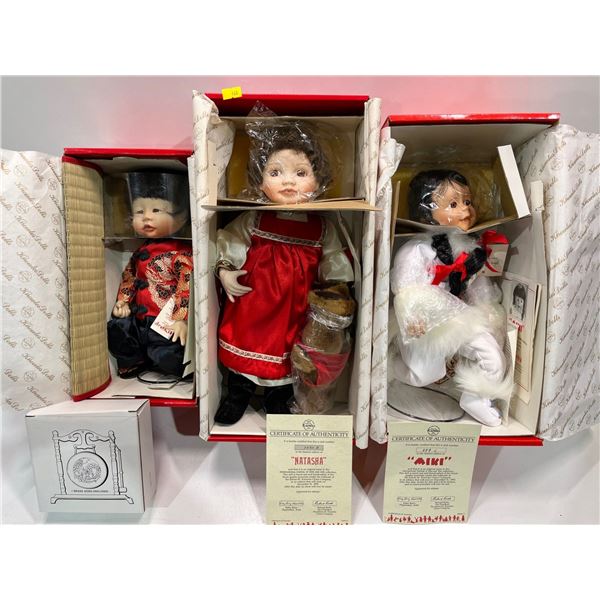 Ashton Drake Galleries Three Porcelain Dolls "Chen" Miki" and "Natasha" NEW in Box