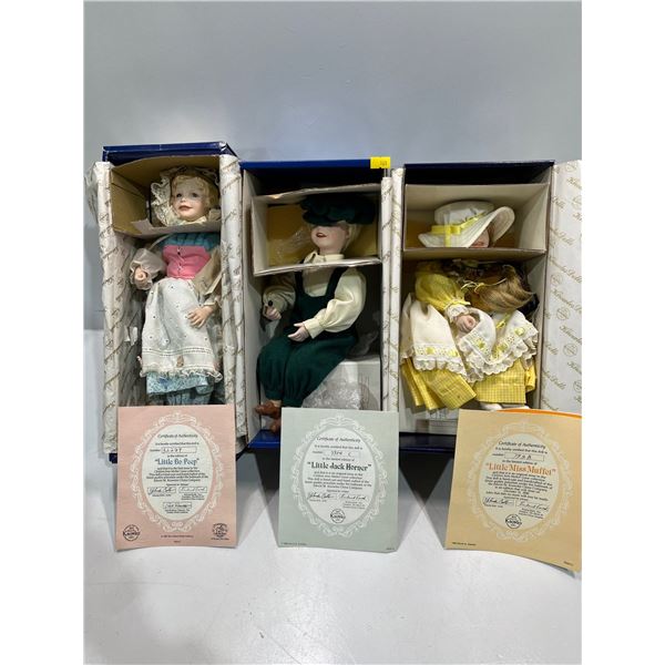 Ashton Drake Galleries Three Porcelain Dolls Mother Goose Collection NEW in Box