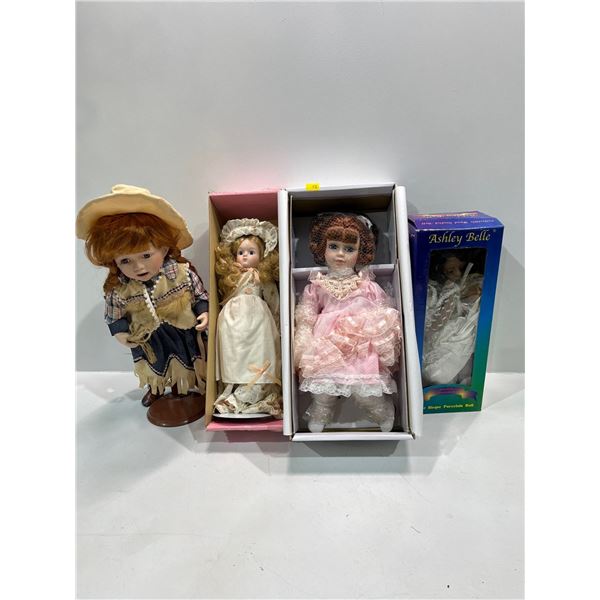Collection of Four Porcelain Dolls 14-16H - 3 in box