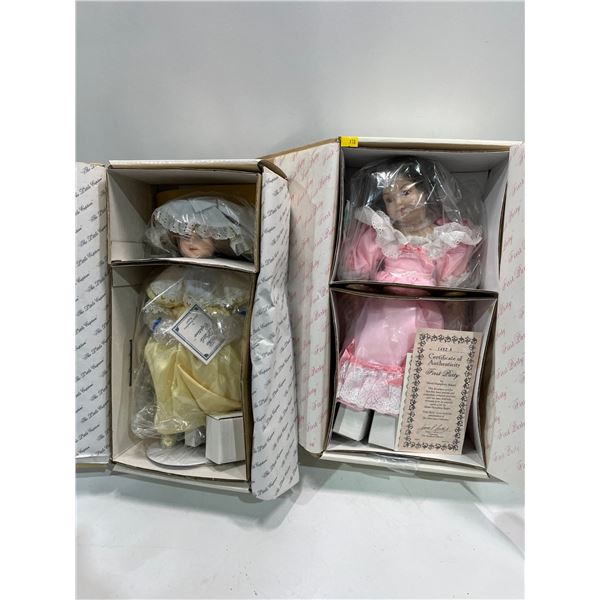 Two 15H Porcelain Dolls by Maud Humphrey Bogart "The Little Captive" and "First Party" New in Box