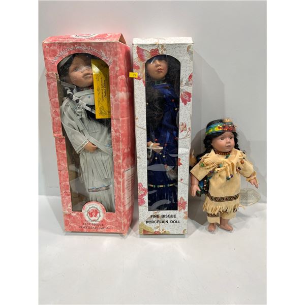 Collection of Three Indigenous Porcelain Dolls 22H and 14H