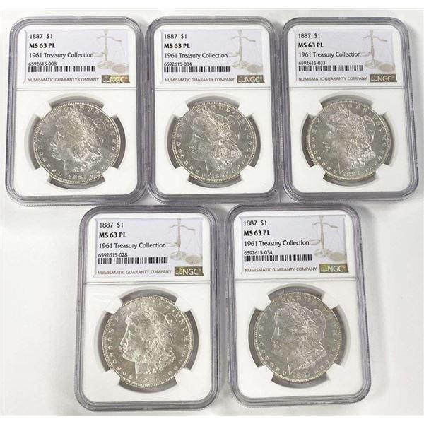 (5) 1887 Morgan Silver Dollar NGC MS63 PL