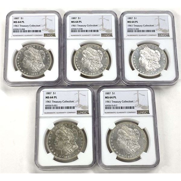 (5) 1887 Morgan Silver Dollar NGC MS64 PL