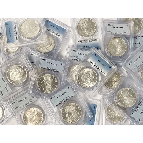 (100) Mixed Date & MM PCGS MS65 Morgan Silver Dollars
