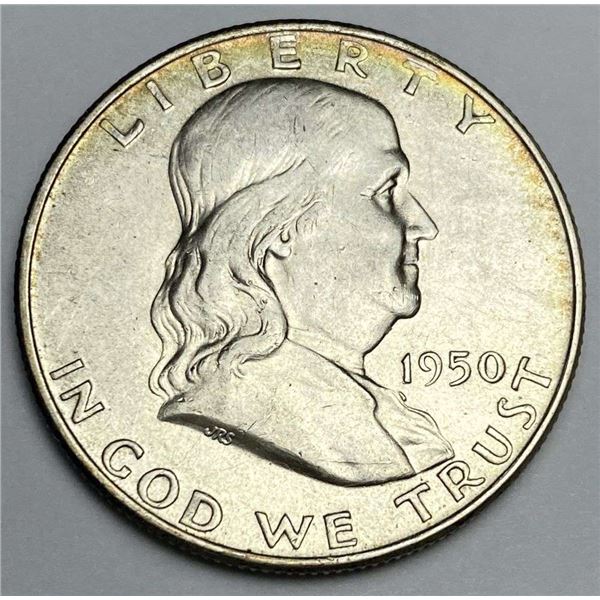 1950-D Franklin Silver Half Dollar AU58